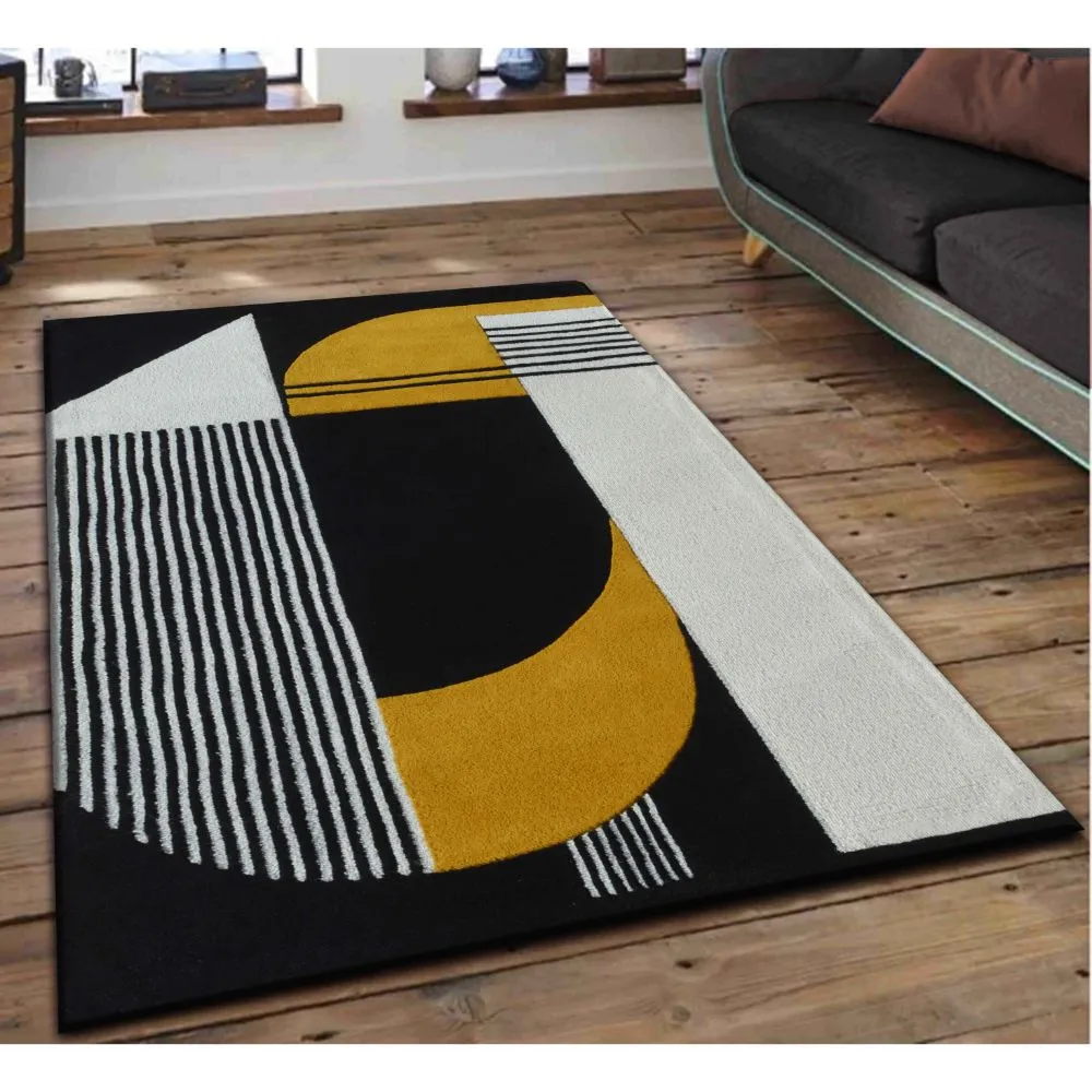 Modern Abstract Eye-Catchy Yellow & Black Tufted Area Carpet