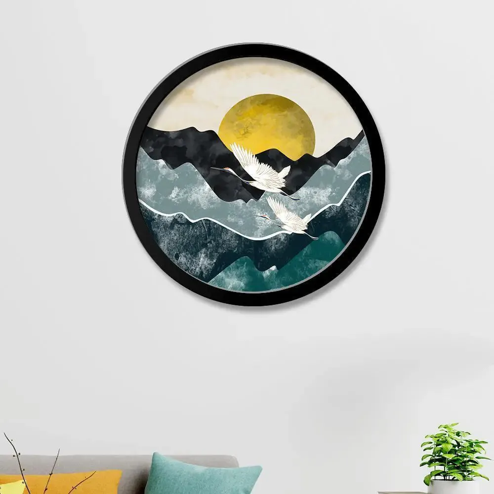 Modern Art Nature Scenery With Round Shape Canvas wall Painting
