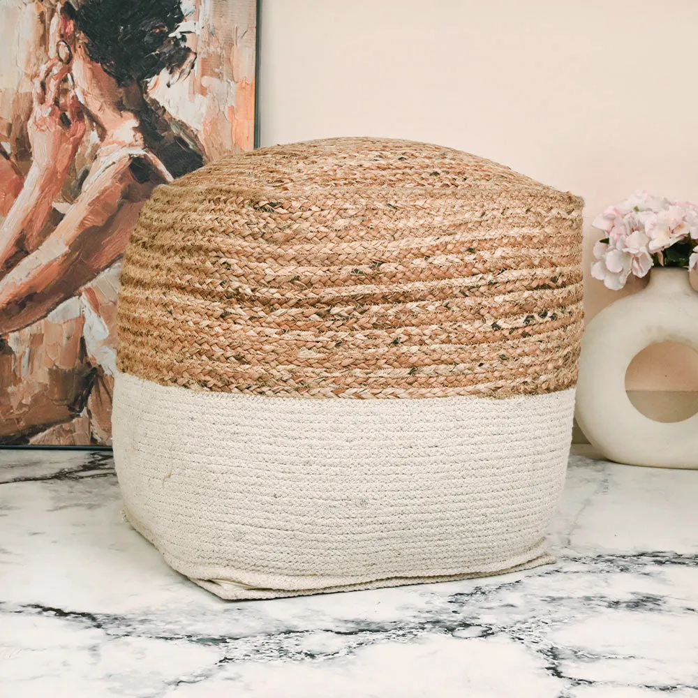 Modern Corner Cotton and Jute Braided Material Pouffe Stool For Living Room, Set of 1
