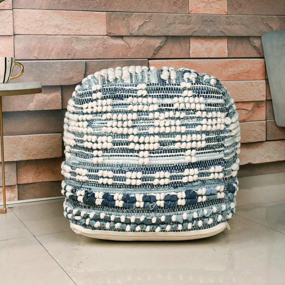 Modern Corner Cotton Material Pouffe Stool For Living Room, Set of 1