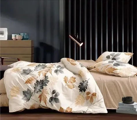 Modern Design Beautiful Leaf Printed Fitted Double Bed Sheet With Pillow Covers