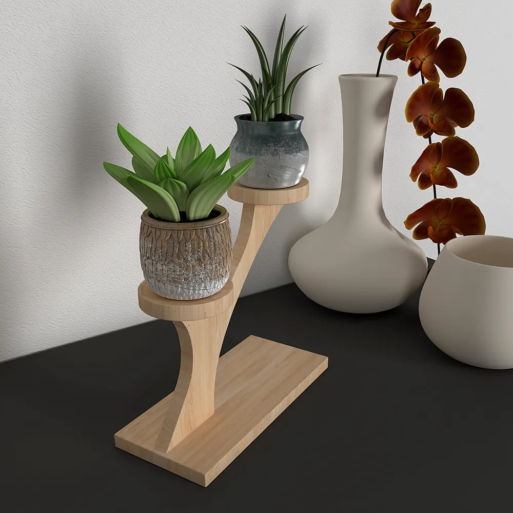 Modern Designer Oak Finish Pot Stand