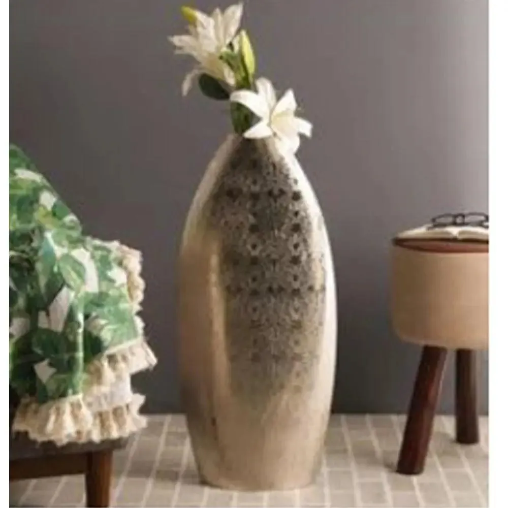Modern Handcrafted Steel Art Siver Big Floor Flower Vase