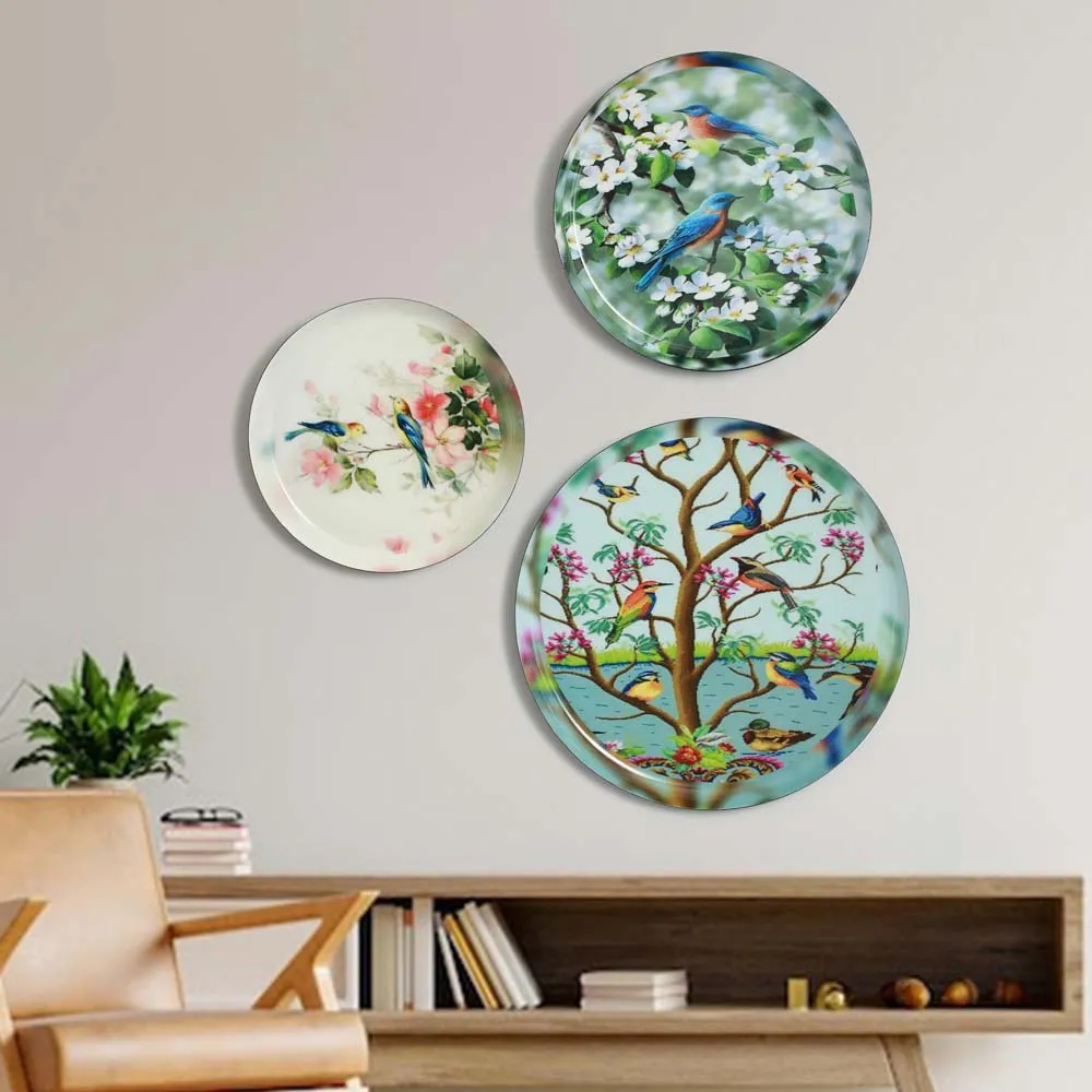 Modern Miracle Garden Decorative Metal Wall Plate Set of 3