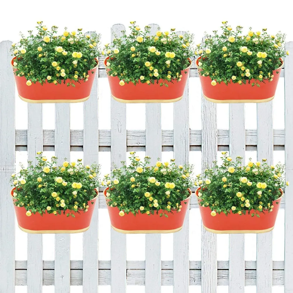Modern Oval Red Balcony Railing Planter with Detachable Handle Set Of 6