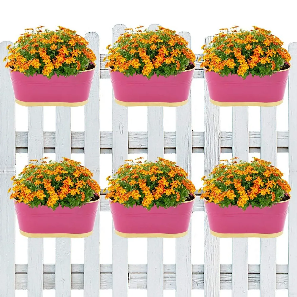 Modern Oval Red Balcony Railing Planter with Detachable Handle Set Of 6