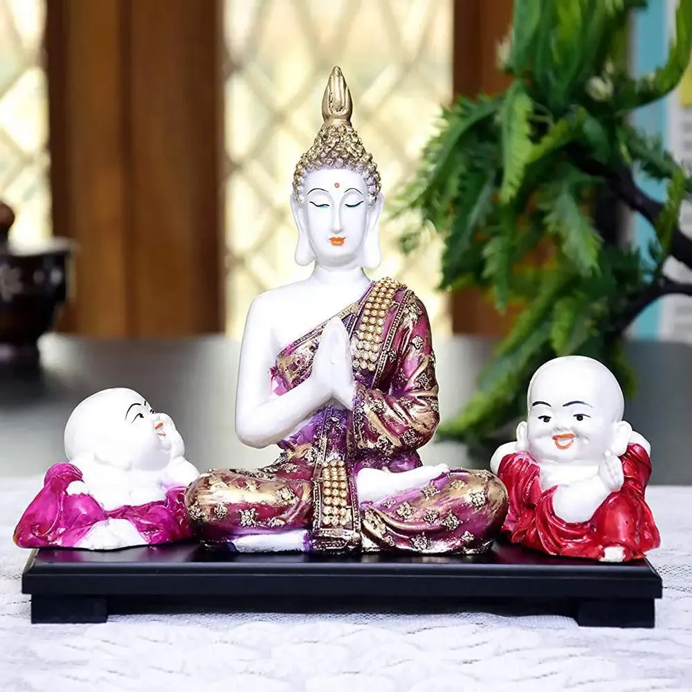 Namaste Posture Buddha Idol With Monks