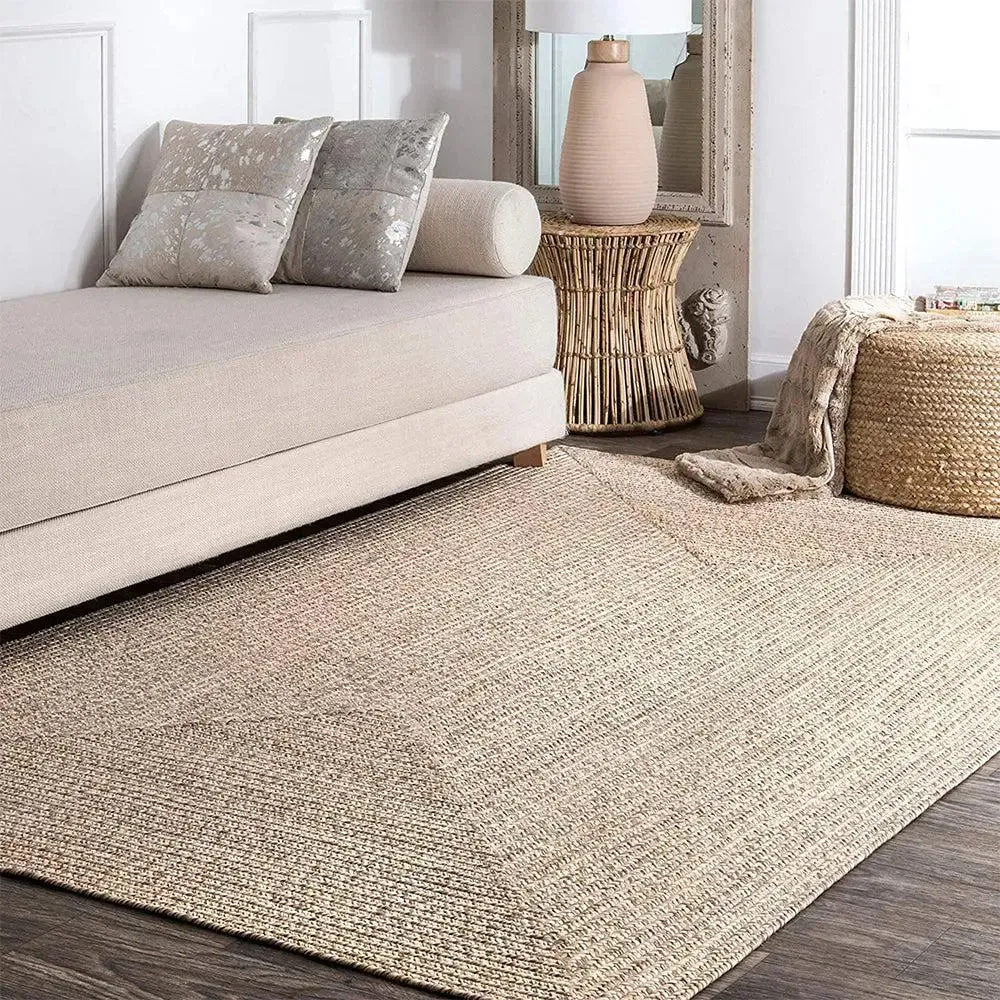 Natural Beige Traditional Handwoven Area Rug (9 x 12) ft
