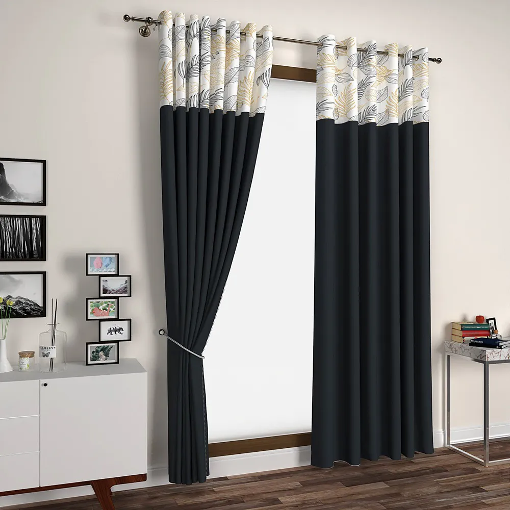 Navy Blue Floral Semi Designer Door Curtain