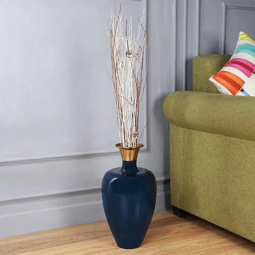 Navy Blue Greecian Urn Motif Brass Vase