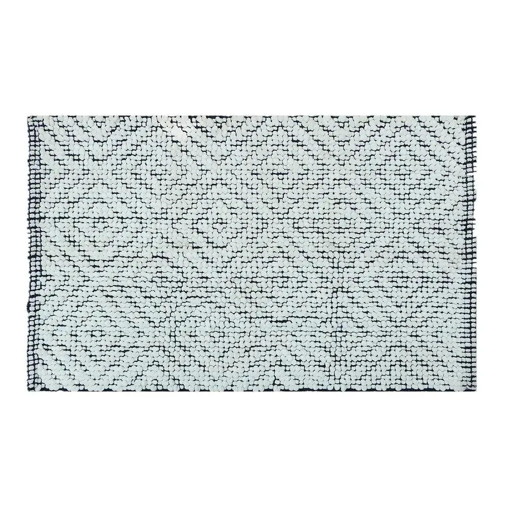 Navy blue & White Designer Micro Chenille Bathmat