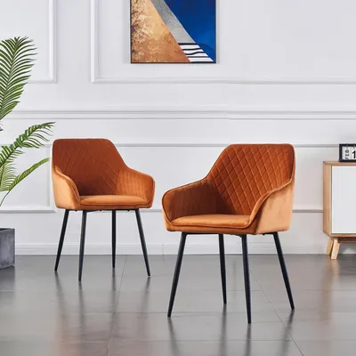 Orange Chrome Diamond Cut Velvet Accent Chair With Black Legs