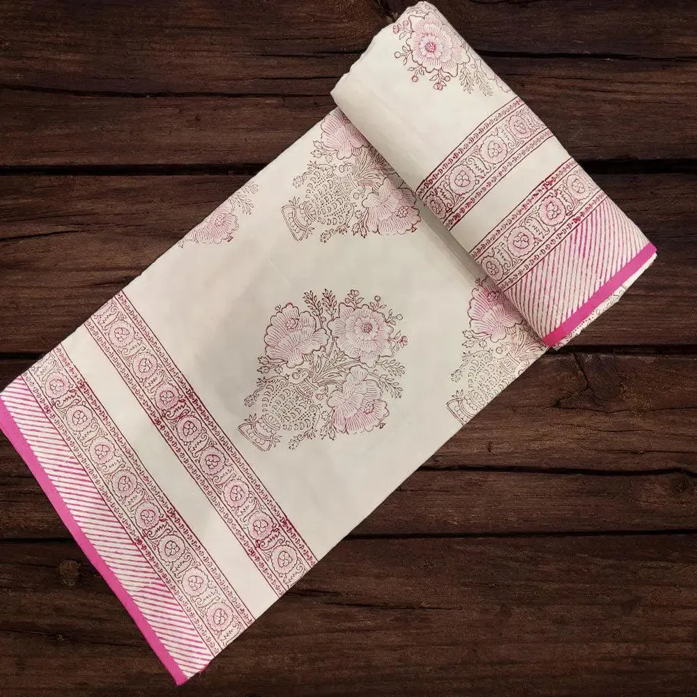 Pink Bouquet Designer Hand Block Printed Single Bed Cotton Dohar