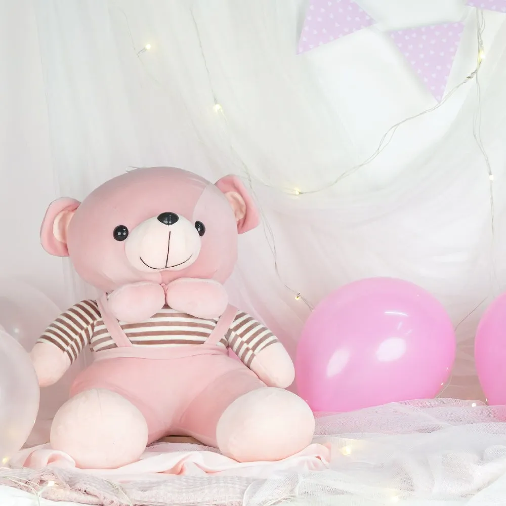 Pink Teddy In Bow Mushy Soft Toy