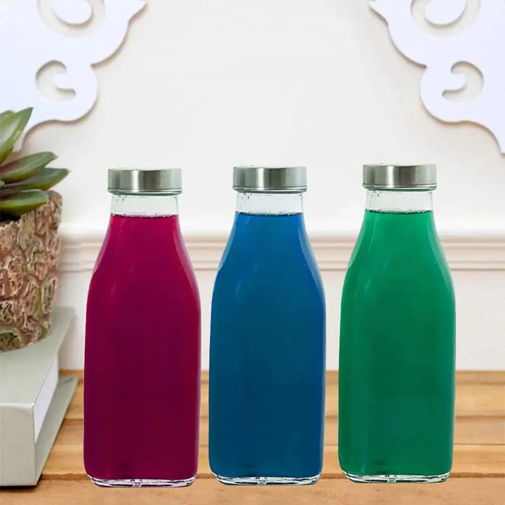 Plain Square Transparent Glass Water Bottles Set Of 3