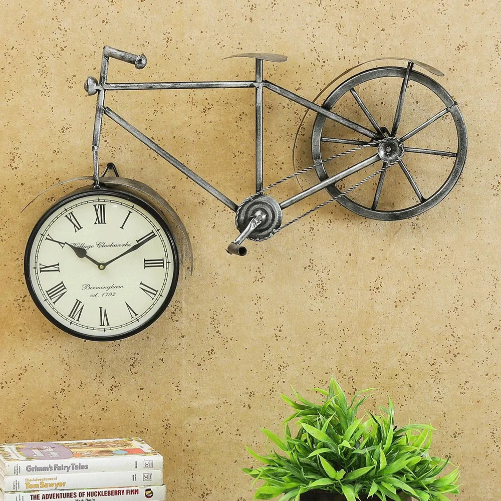 Playful Silver Bicycle Watch Metal Wall Art