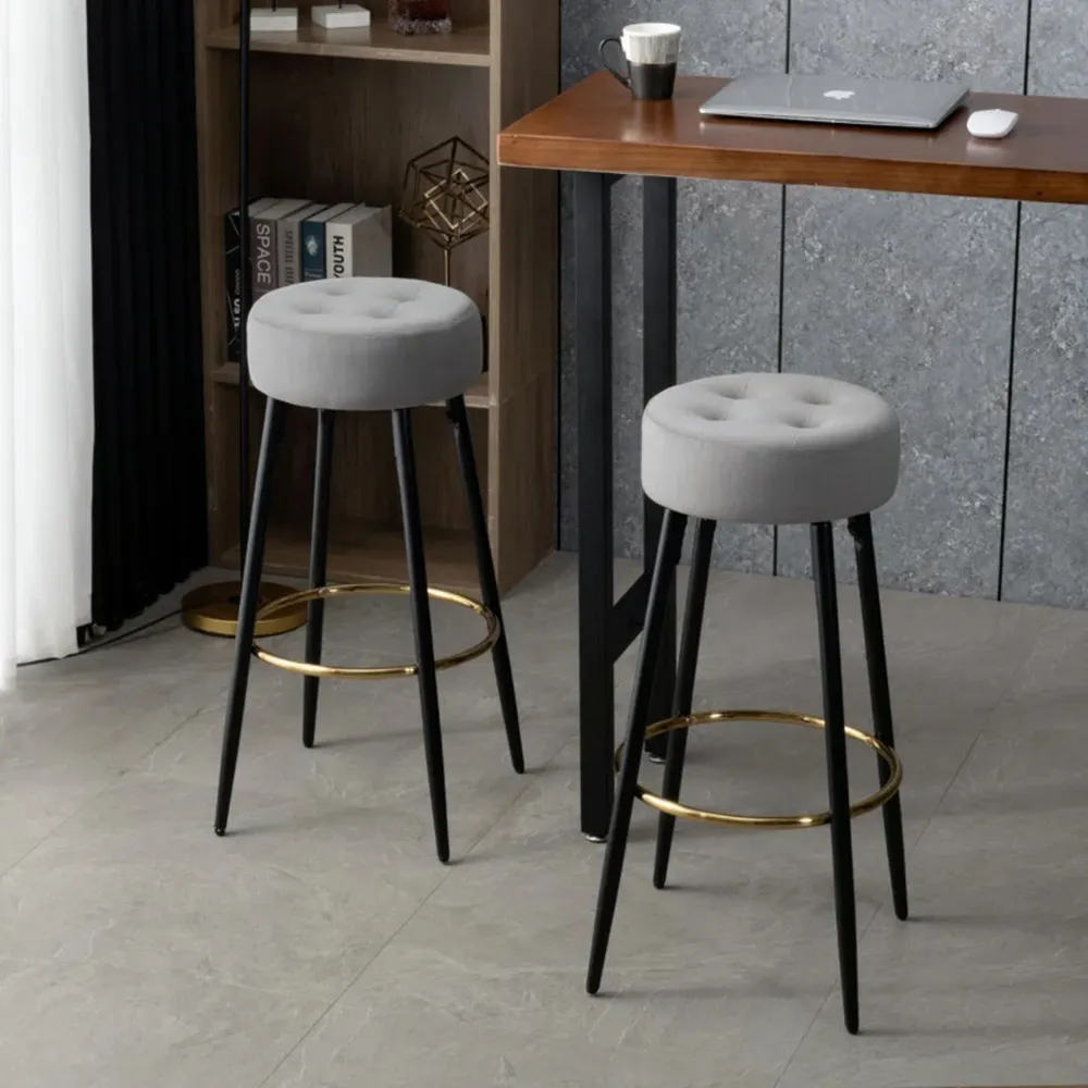 Plush Comfy Velvet Grey Bar Stool High Stool Single Stool