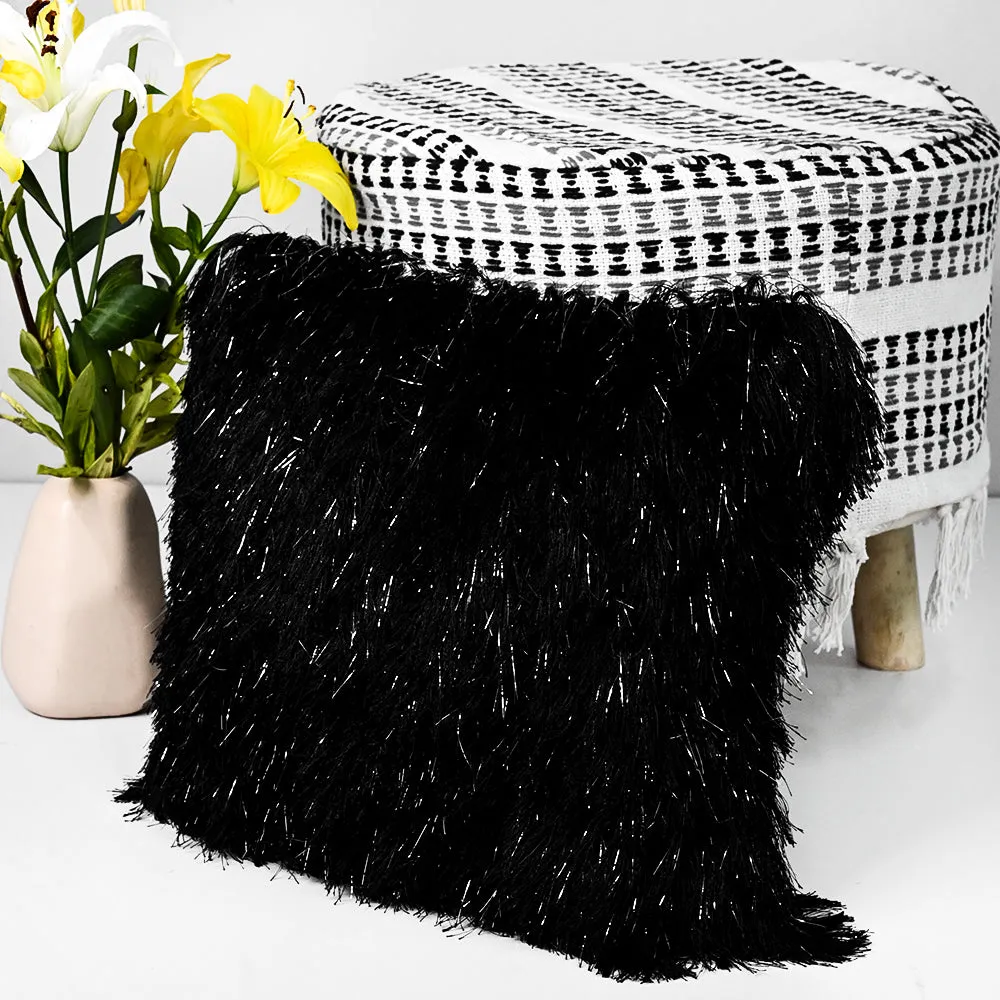 Polyester Fabric Shaggy Black Cushion Cover