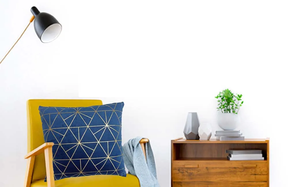 Polyester Velvet Foil Printed Blue Cushion Cover