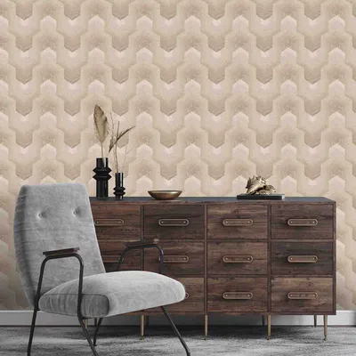 Polygonal Dream Textured Premium Wallpaper- Tapestry Collection (Beige)