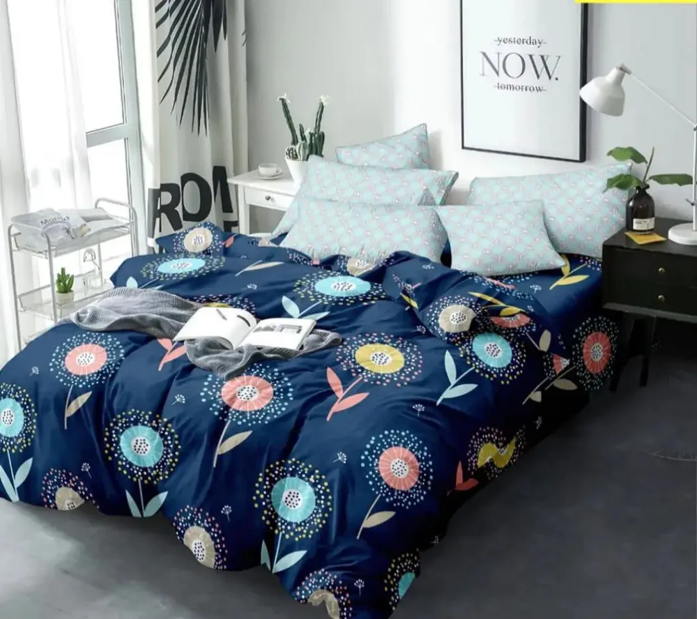 PR Trend  Blooming Flowers Printed Navy Blue Single Bedsheet Set Of 2 With Pillow Cover