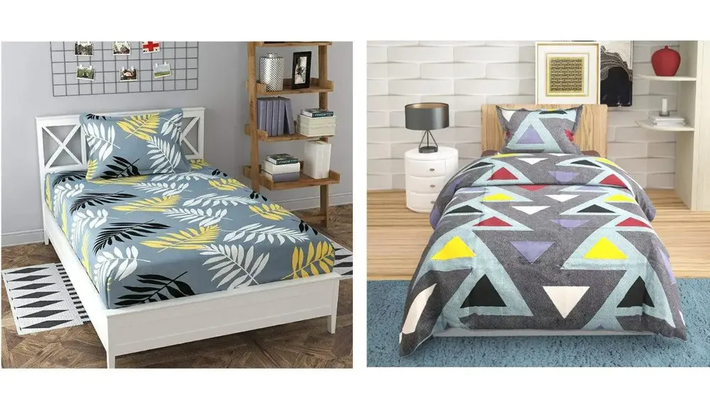 PR Trend  Little Pink Hearts Printed Dark Blue Single Bedsheet Set Of 2 With Pillow Cover