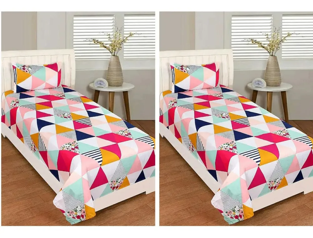 PR Trend  Multicolor Geometric Printed Single Bedsheet Set Of 2 With Pillow Cover