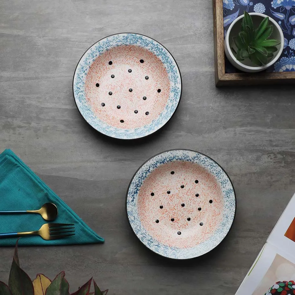 Premium Ceramic Watermelon Motif Hand-Painted Pasta Plate Set Of 2