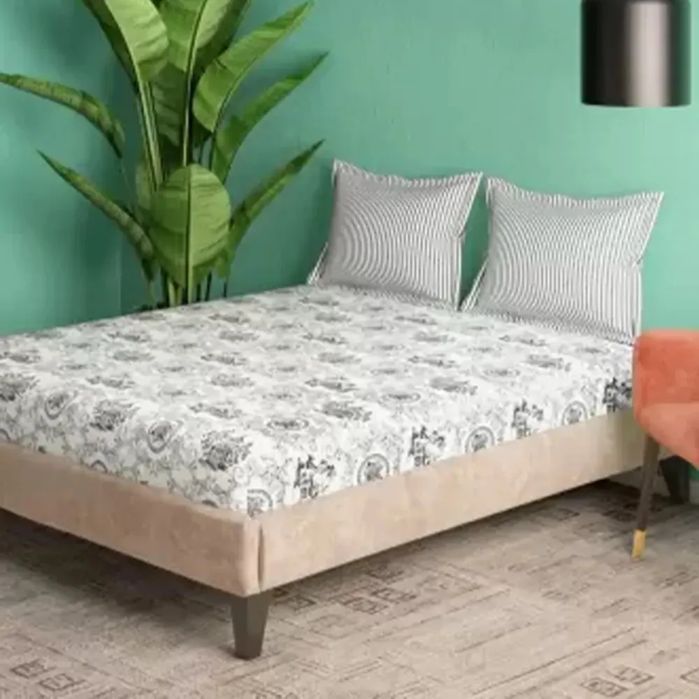 Premium Floral Printed Magnum Cotton King Size Bedsheet with 2 Pillow Covers -300 Thread Count