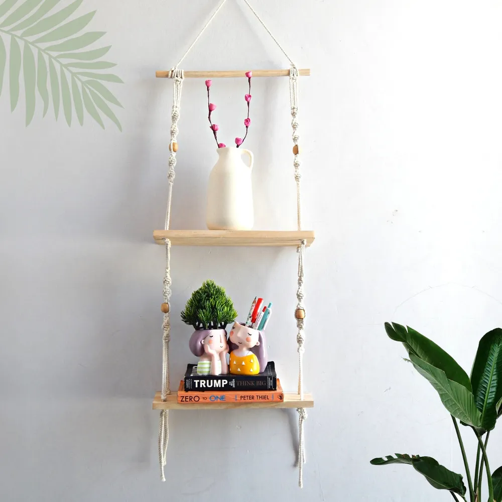 Premium Off-white Superior-quality Macrame Wall Hanging Plant Shelf
