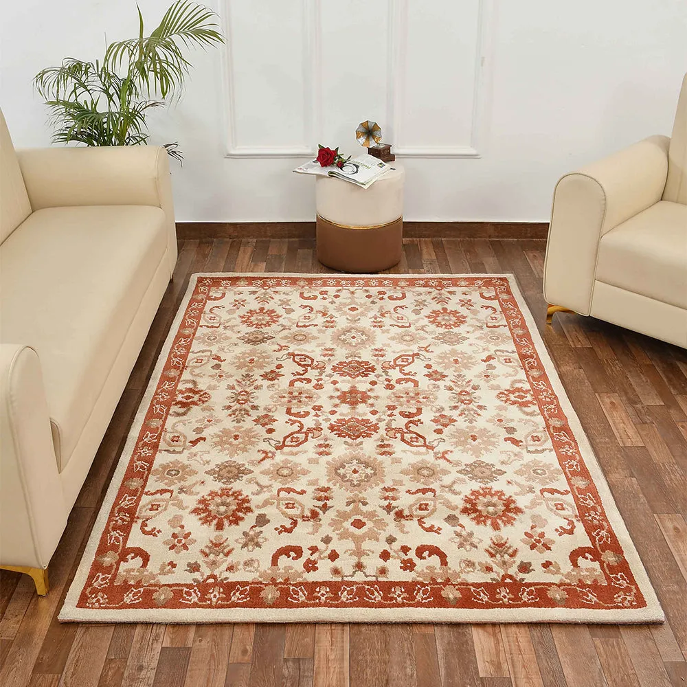 Premium-quality Orange and Beige Traditional Print Polyester Carpet for Living Room