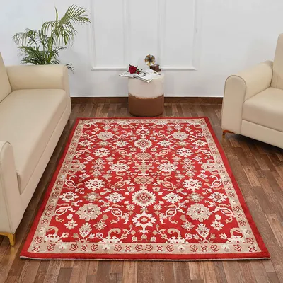 Premium-quality Red and Beige Traditional Print Polyester Carpet