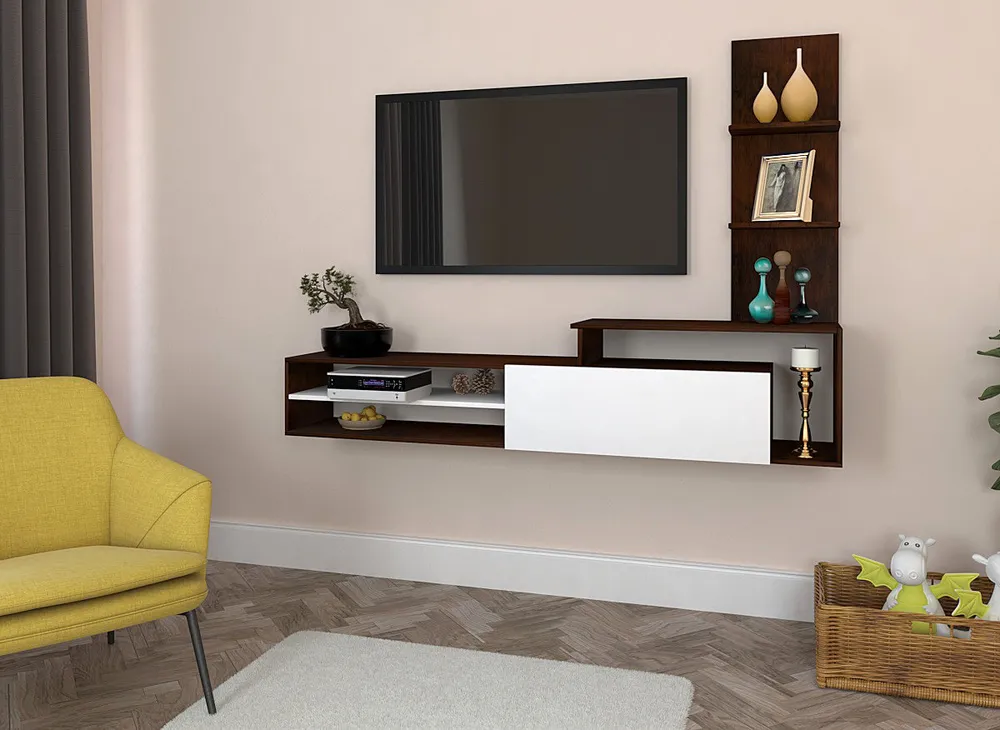 Premium White & Walnut Wooden Tv Unit