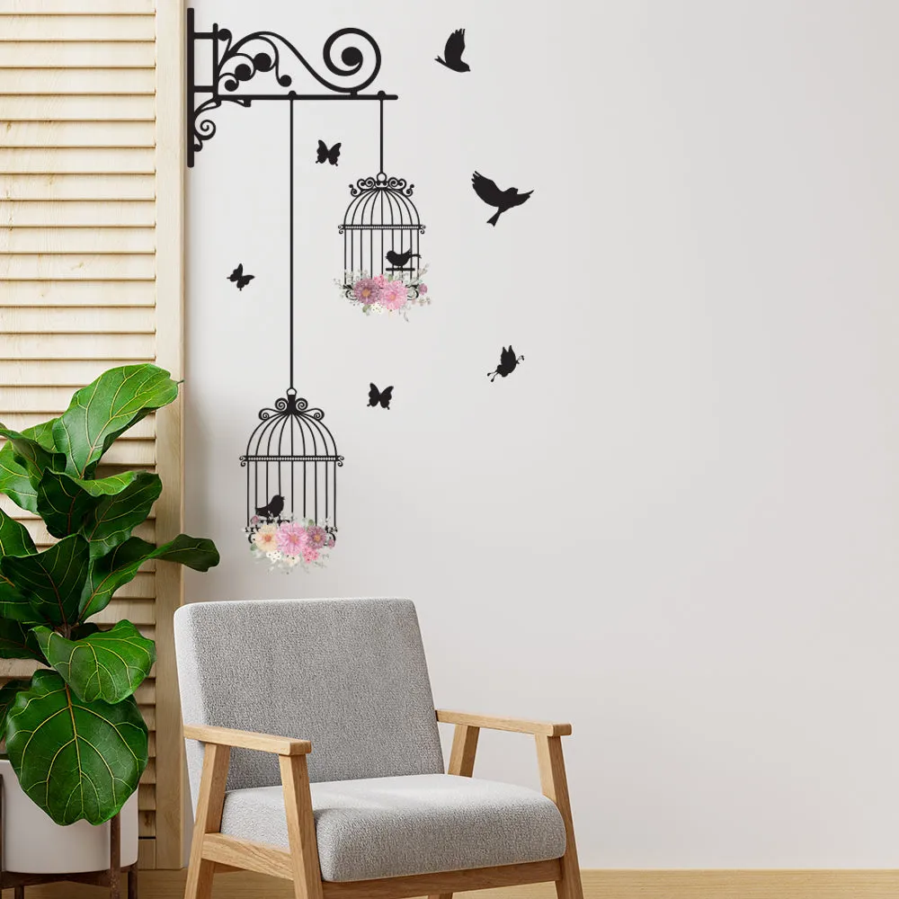 Pretty Bird Cage Black Wall Sticker