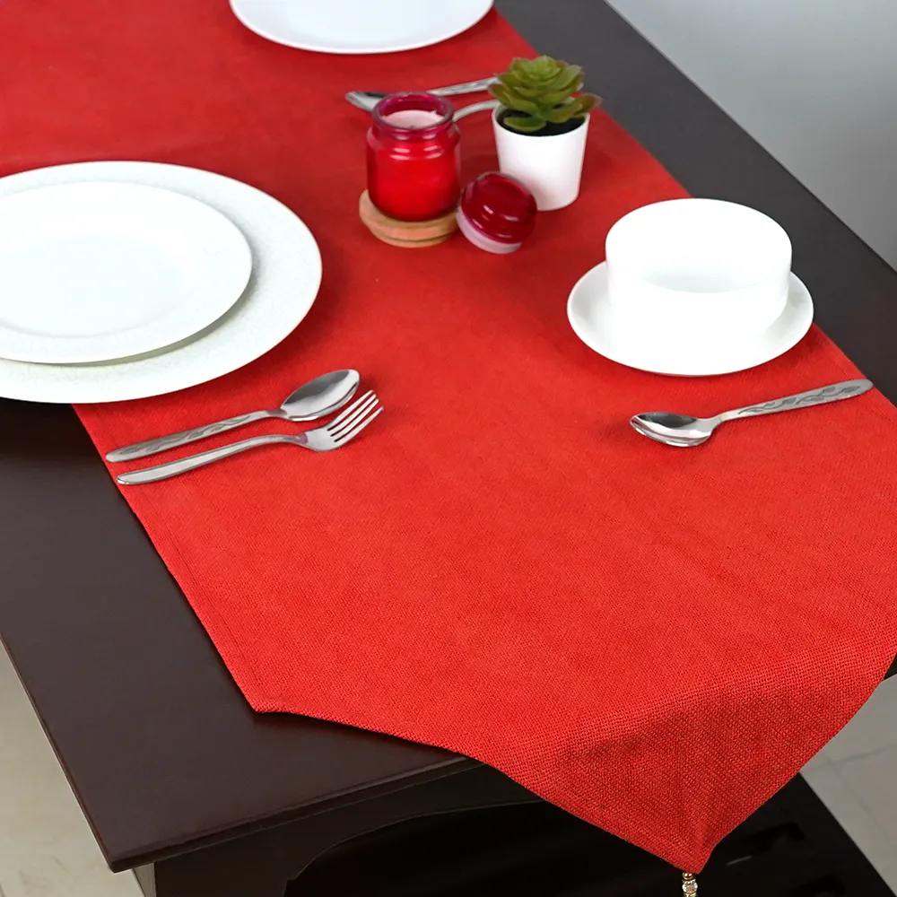 Pretty Crimson Jute Canvas Table Runner