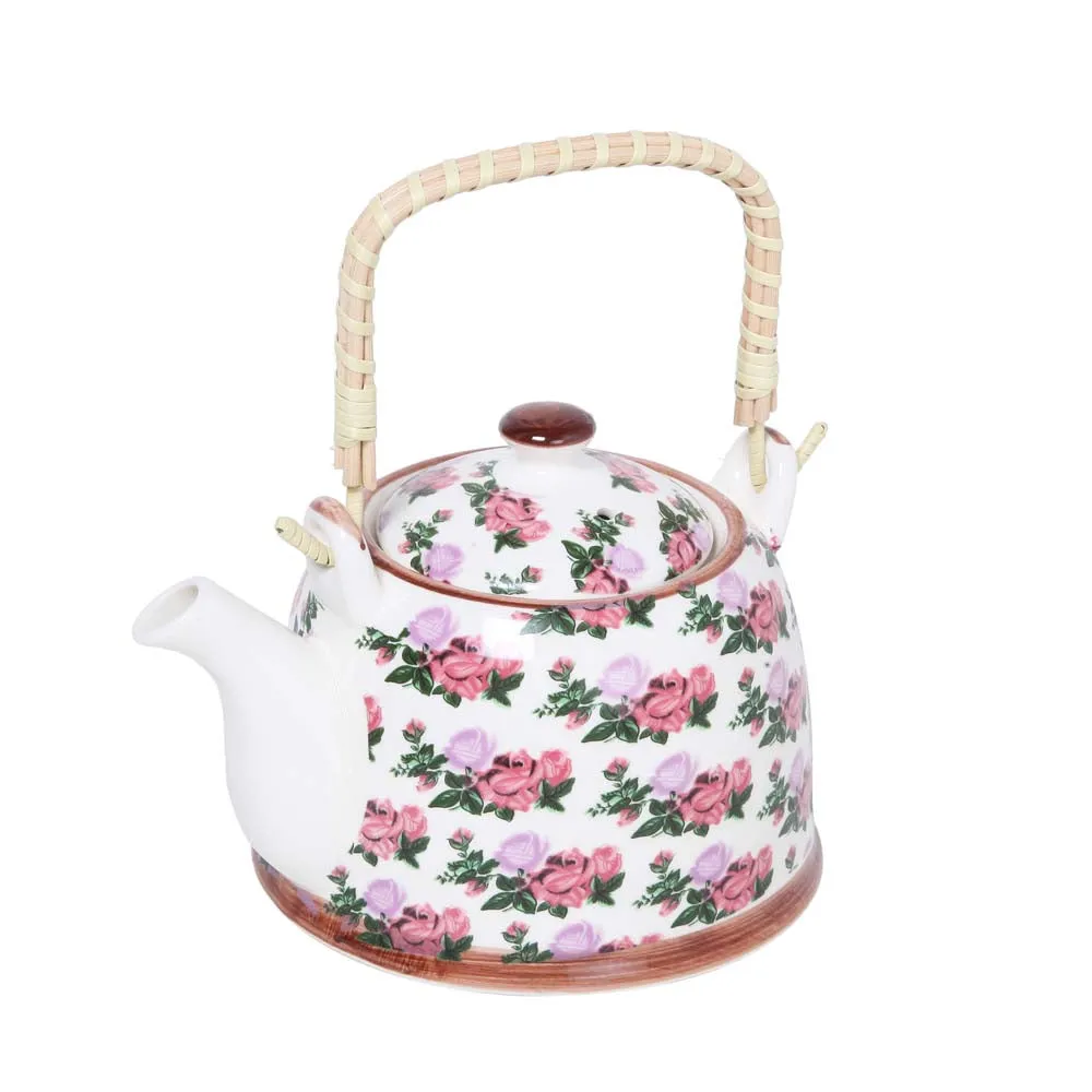 Pretty Pink & Green Floral Ceramic Tea Pot