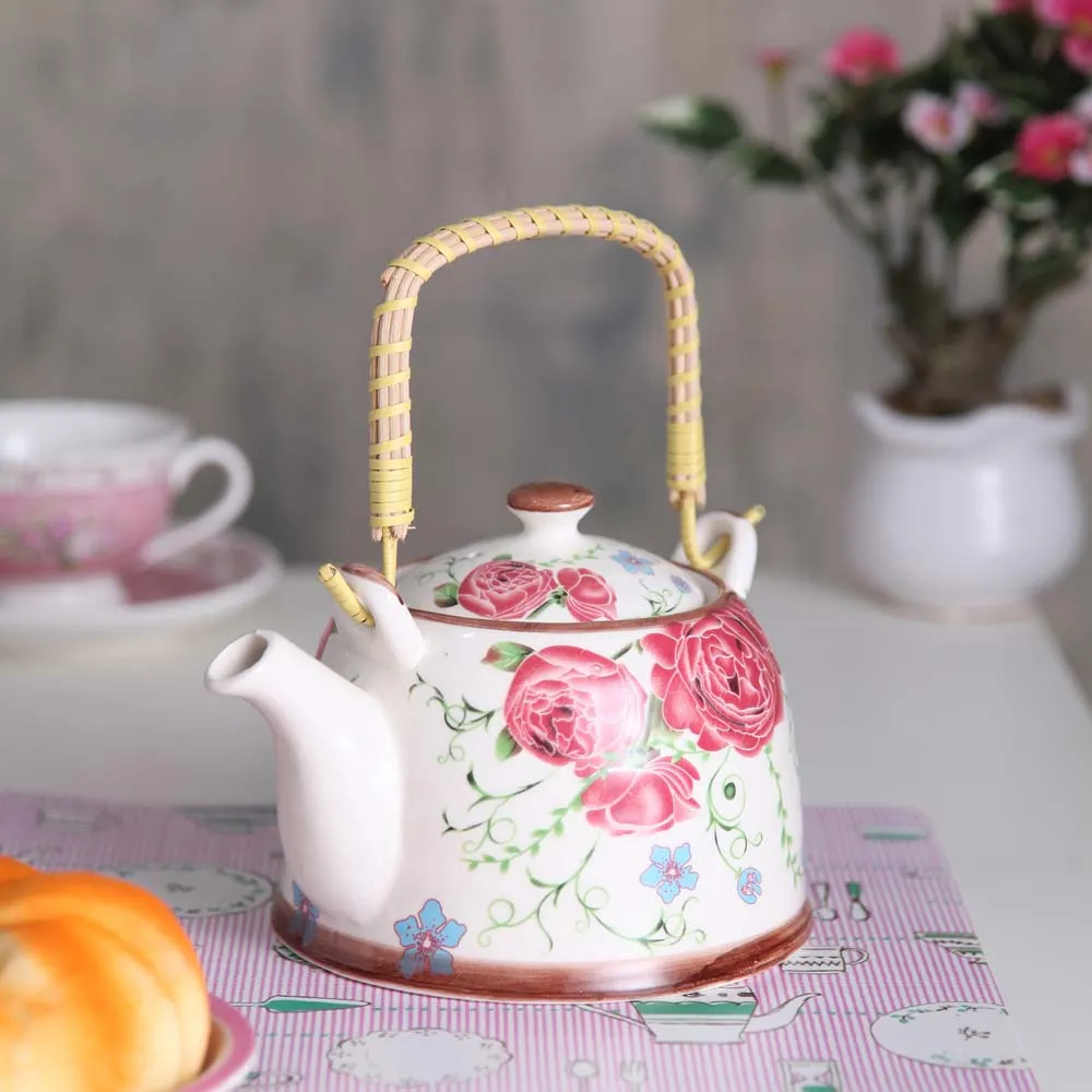 Pretty Red Rose Printed Designer Ceramic Tea Pot