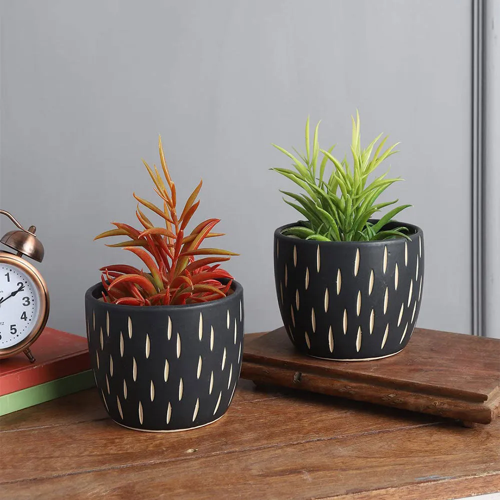 Printed Brown Ceramic Small Plant Pots Set Of 2