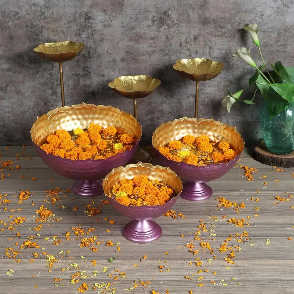 Purple Crown-inspired Urli Bowls with Detachable Tealight Holder (Set of 6)