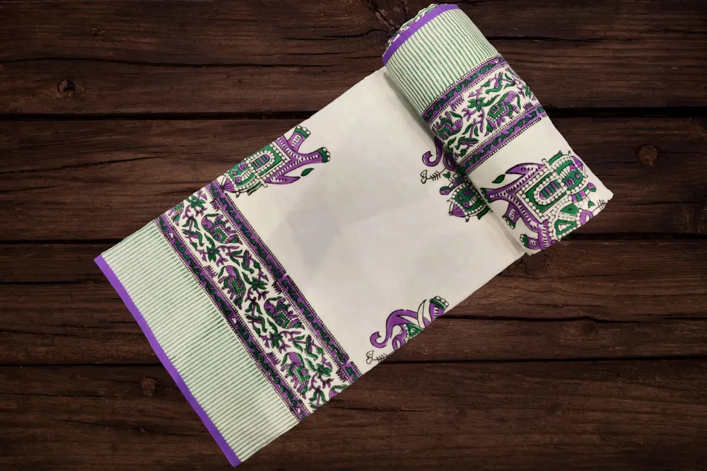 Purple Elephant Traditional Hand Block Printed Single Bed Cotton Dohar