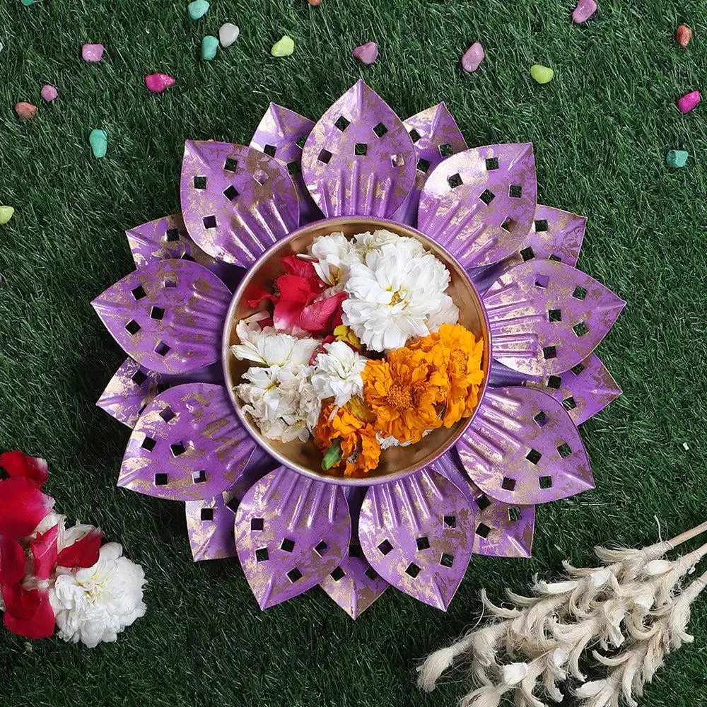 Purple Flower Cut Urli for Home Entrance