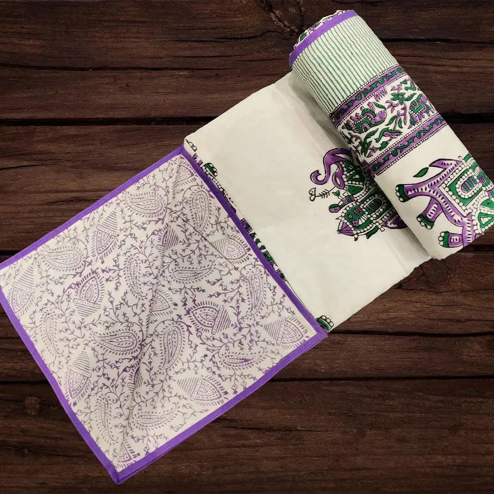 Purple Flowers Bunch Hand Block Printed Single Bed Cotton Dohar