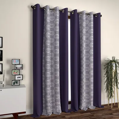 Purple Neat Floral Aesthetics Layered Door Curtain