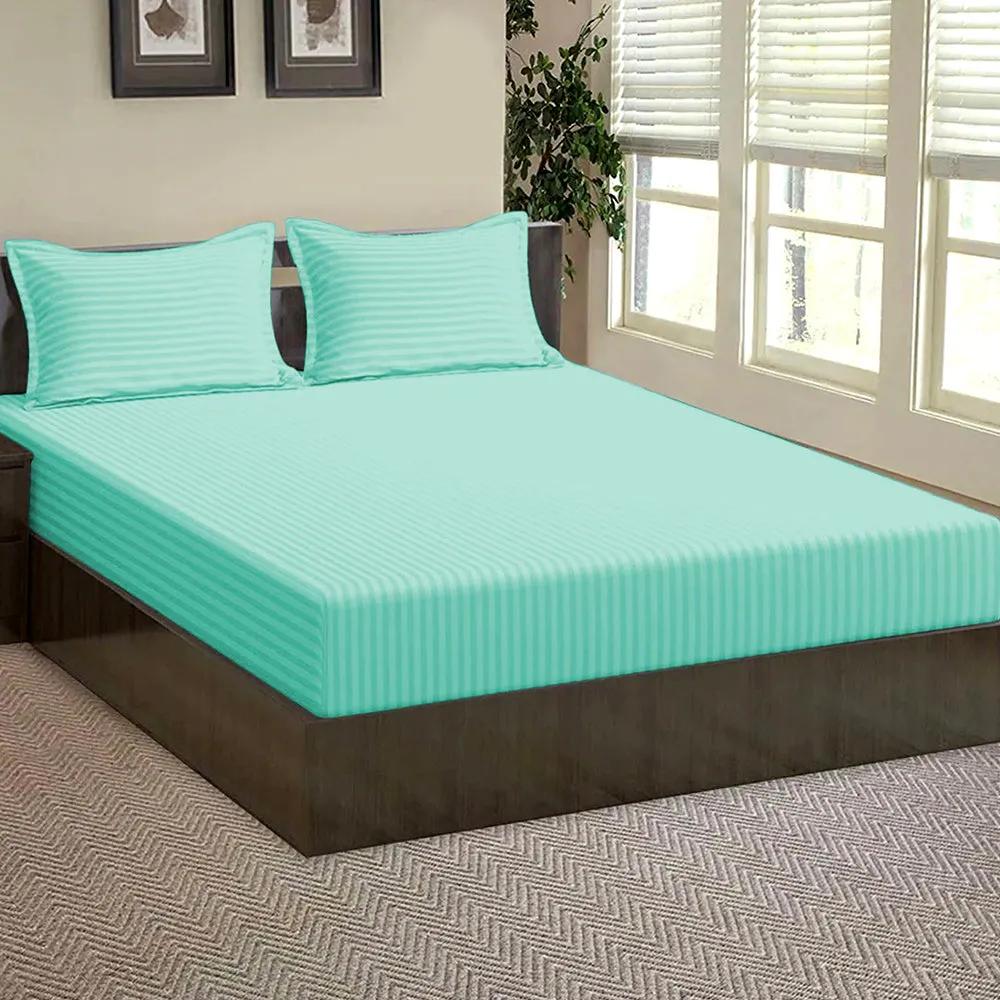 Queen-Size Bed Solid Fitted Bedsheet With 2 Pillow Covers (Available in Multiple Colours)