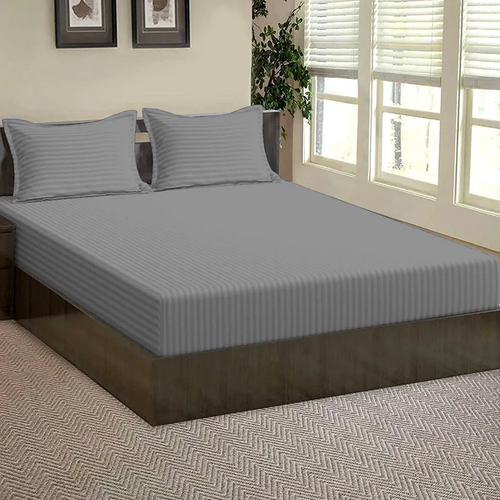 Queen-Size Bed Solid Fitted Bedsheet With 2 Pillow Covers (Available in Multiple Colours)