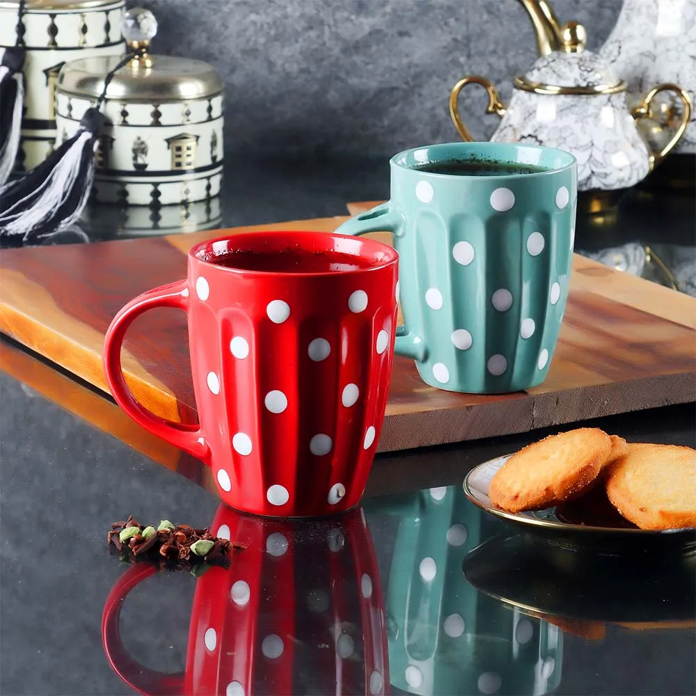 Quirky Polka Dot Designer Red & Blue Printed high-quality Ceramic Coffee Mug Set