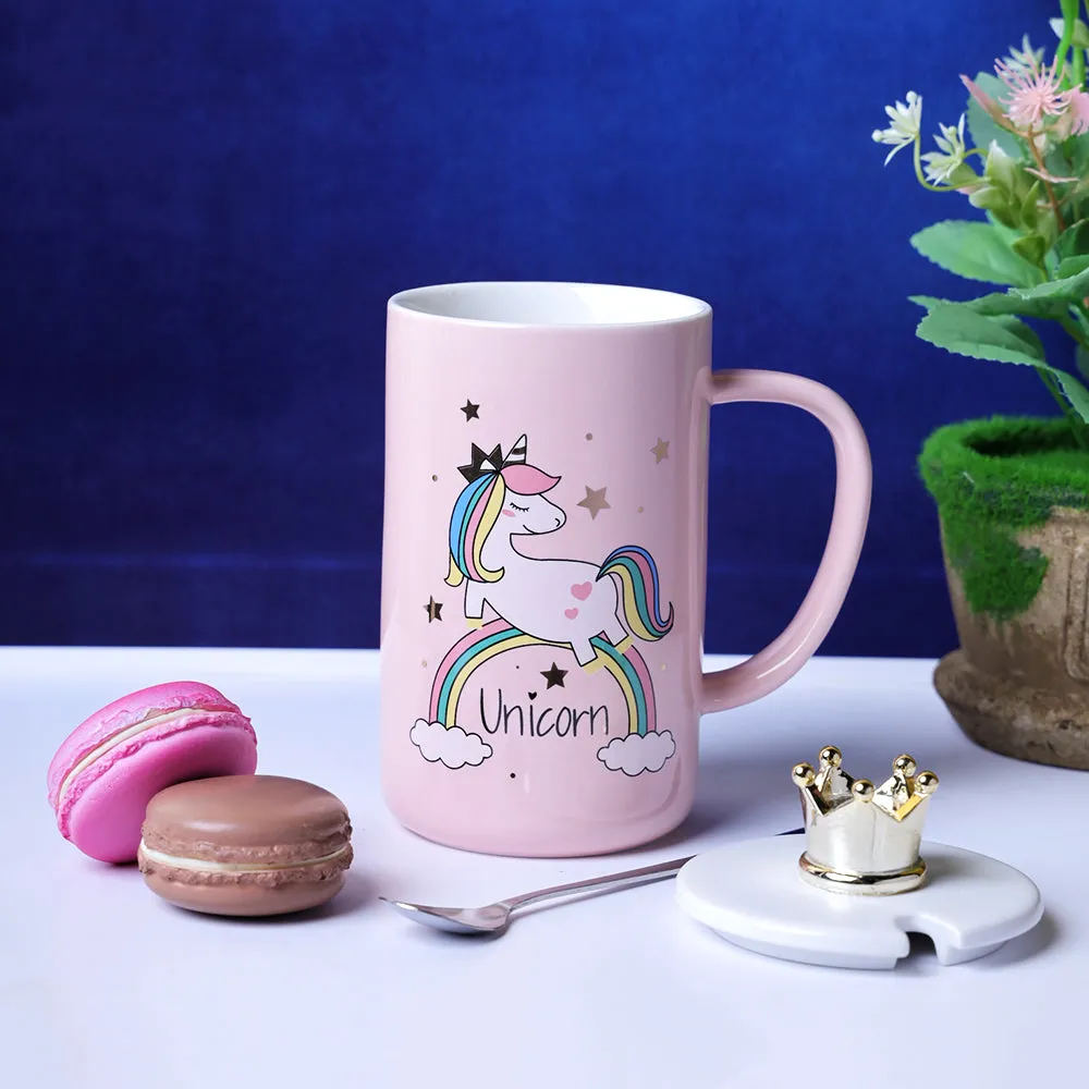 Rainbow Unicorn Pastel Pink Mug With Lid