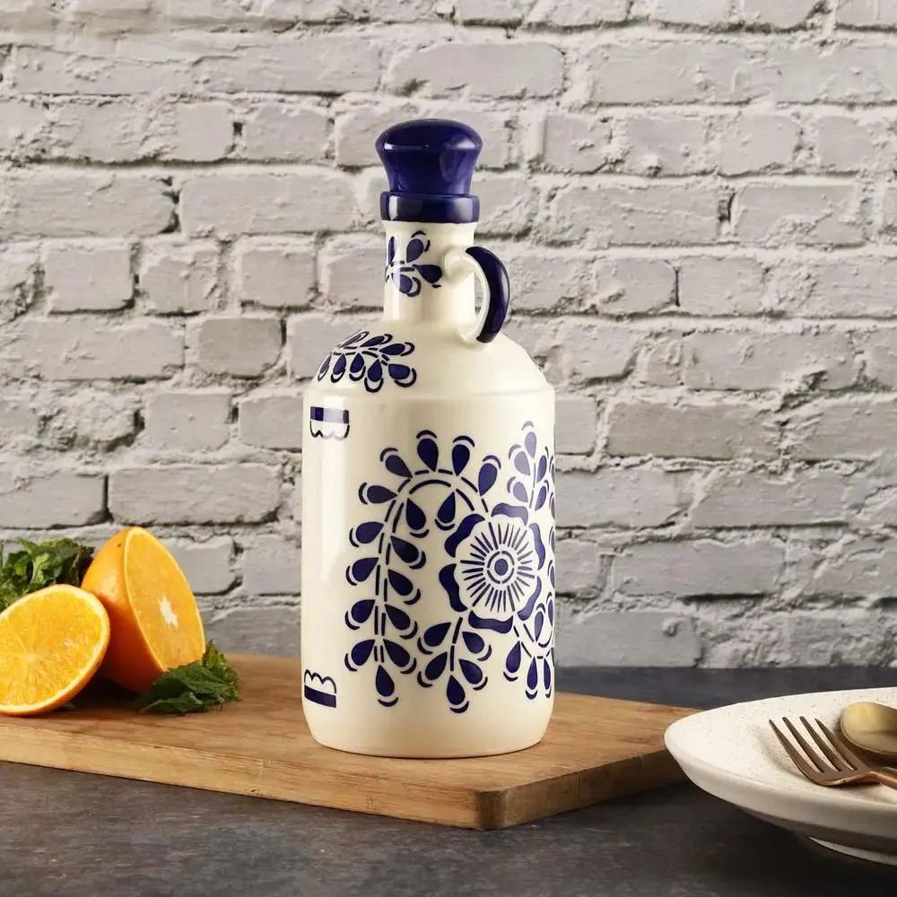 Rajasthani Blue Pottery Motif  Handpainted Ceramic Oil Dispenser