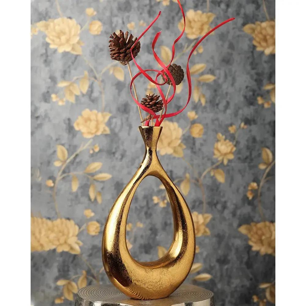 Raw Gold Pendo Modern Art Crafted Metal Flower Vase