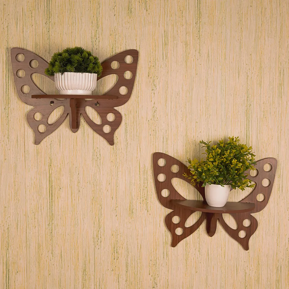 Raytrees Engineered Wooden Set of Two Butterfly Wall Shelf/Stand